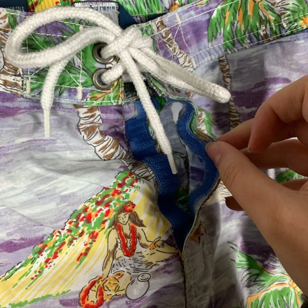 Polo Ralph Lauren Swim Board Shorts Mens Medium Purple Palm Tree Hawaiian Surfer